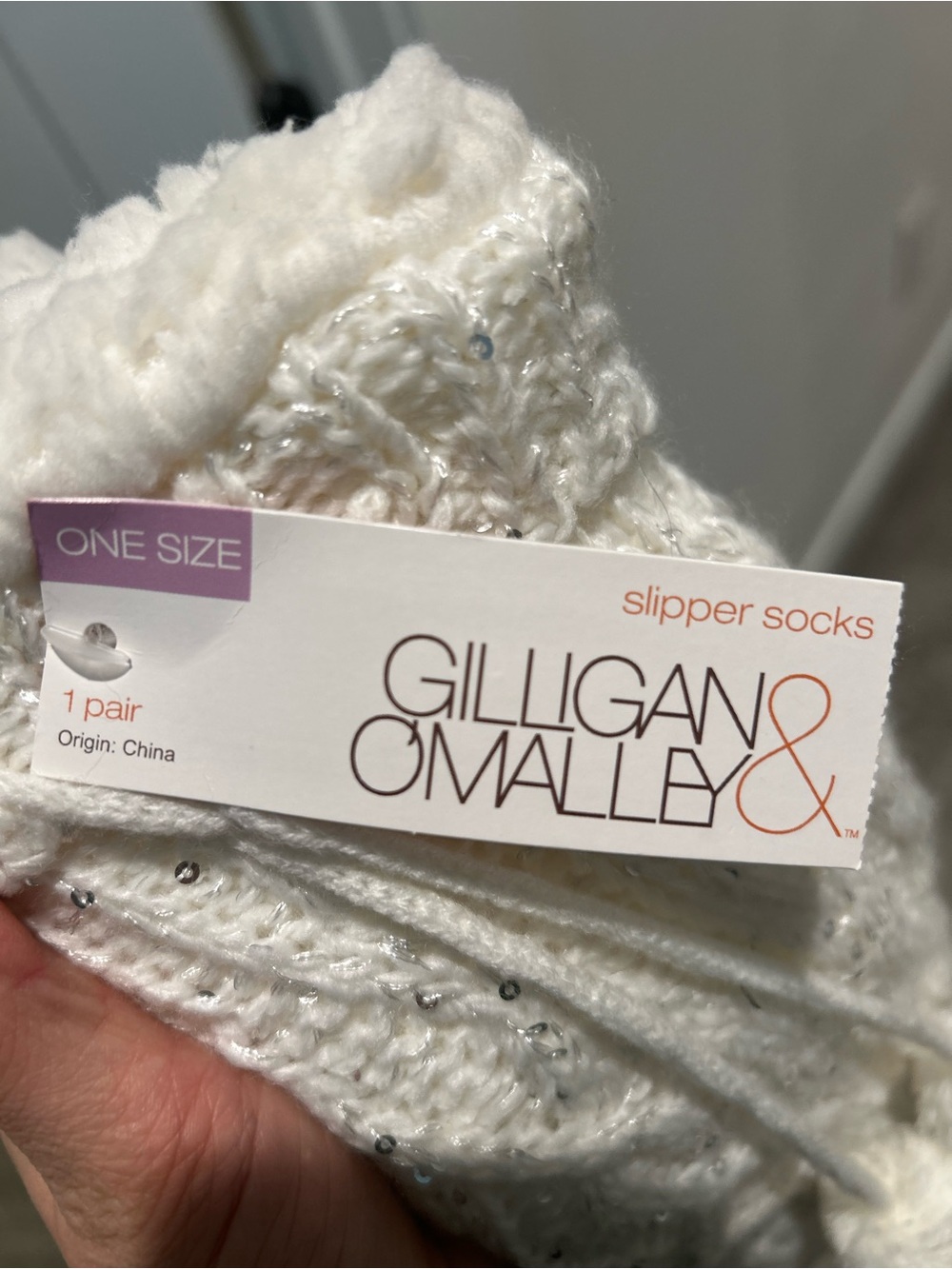 Gilligan & O'Malley White Sequin Cozy Slipper Socks